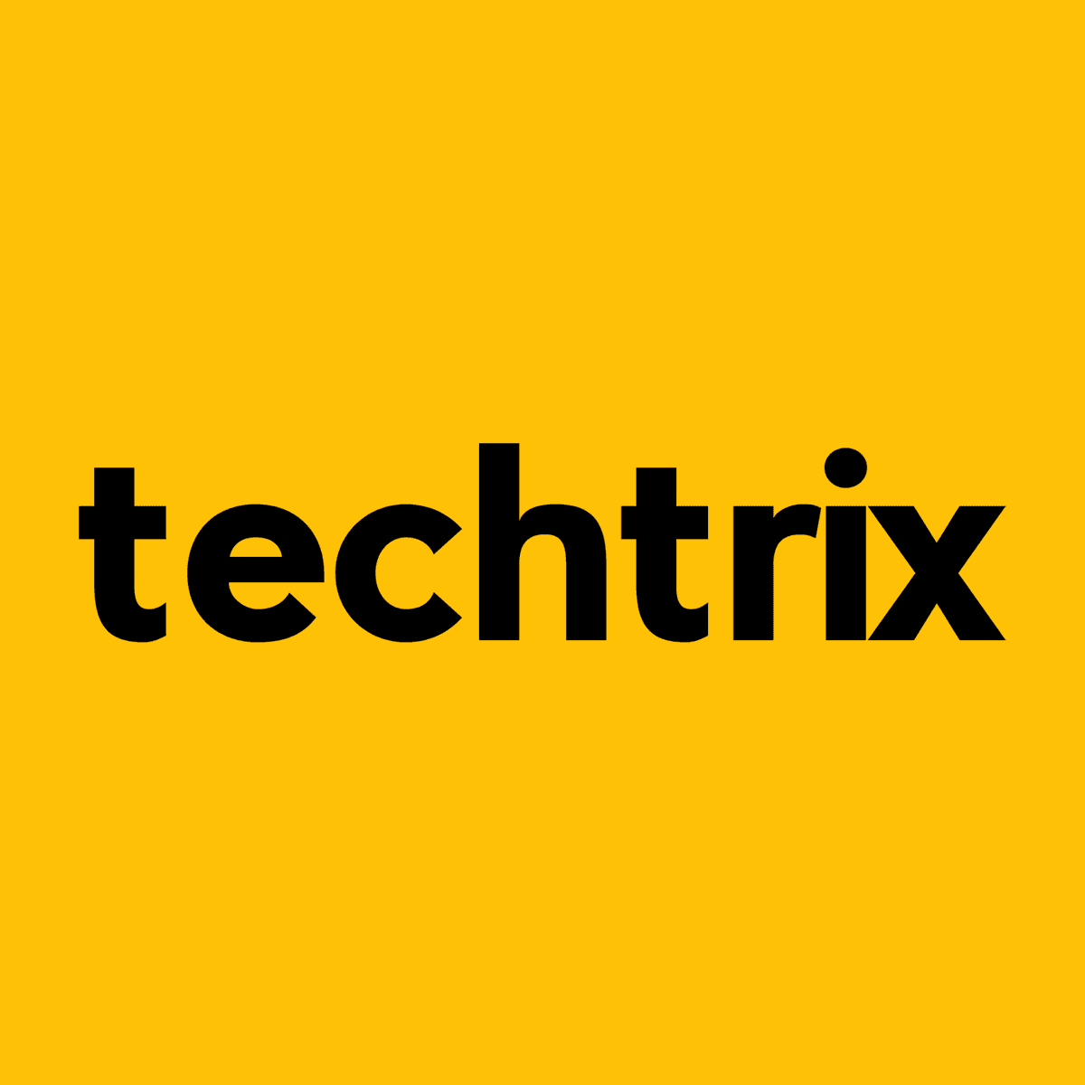 Bold black lowercase text reading techtrix centered on a solid bright yellow background.